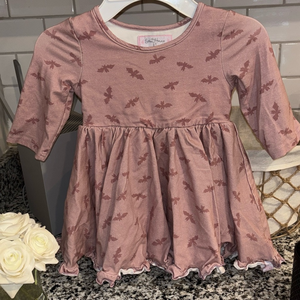 SweetHoney Mauve Bat Pattern Dress Halloween